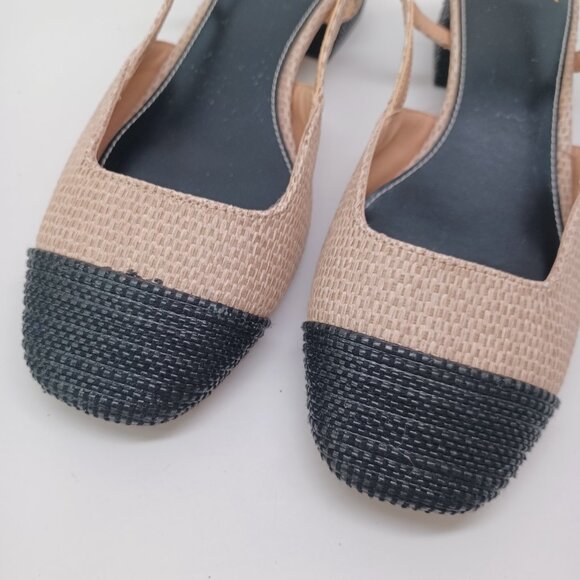 Donald Pliner Shoes Black Tan Spectator Woven Raffia Slingback Pumps Womens 7 M - Picture 7 of 16